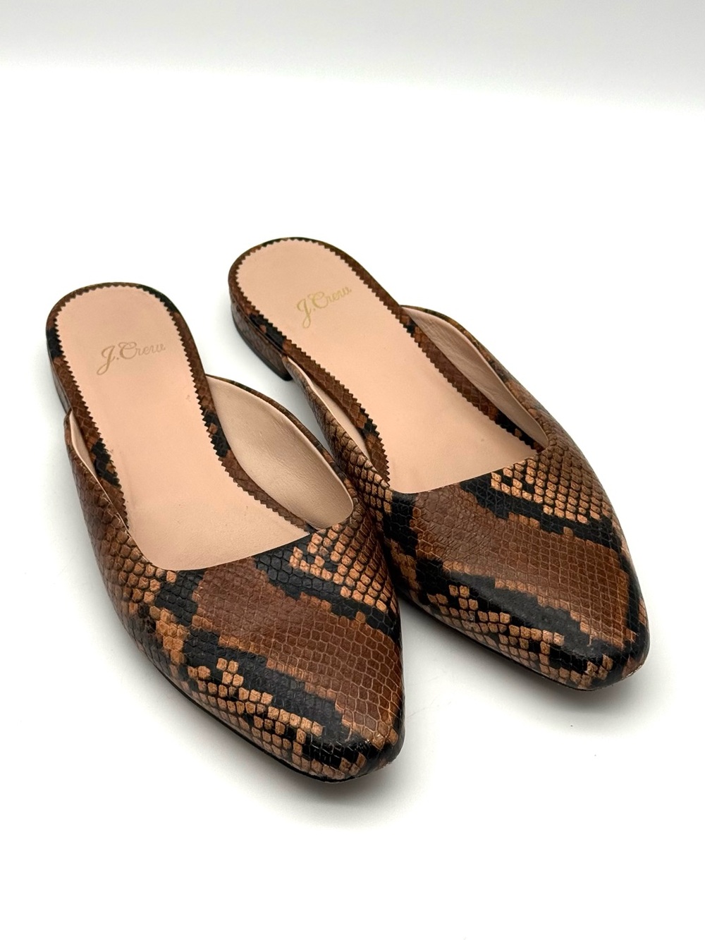 J.Crew Carolyn Mule Flats Brown Snake Embossed Leather 9